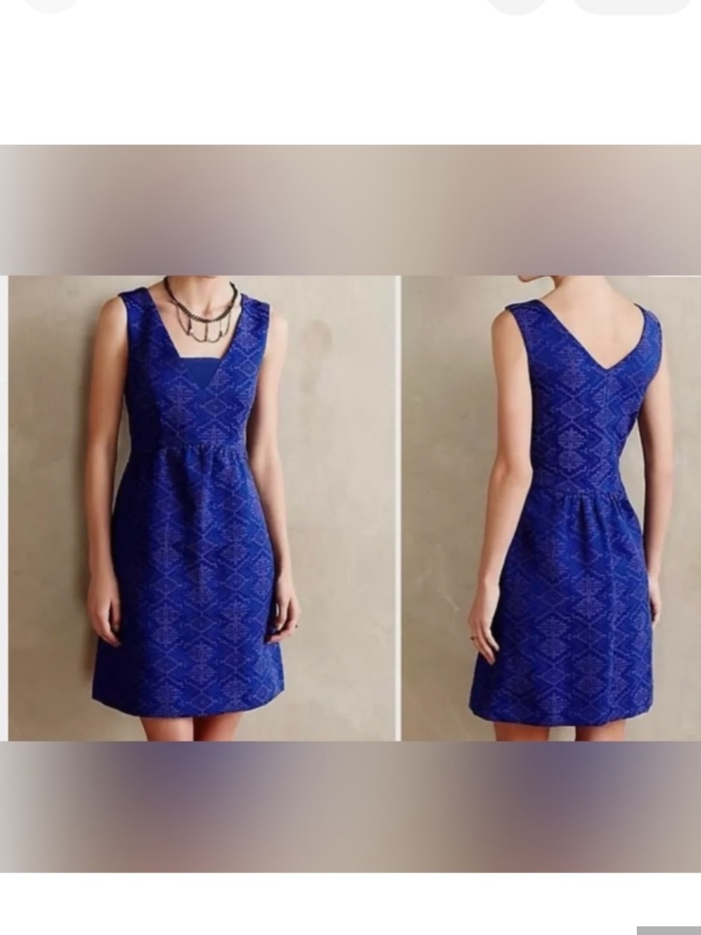 Maeve Anthropologie Deep Blue Textured Jacquard V-Neck Mini Dress 4